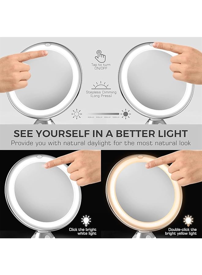 erorex Makeup Mirror With Lights Strong Suction Cup Vanity Mirror 10X Magnifying Lighted Vanity Daylight White Led Portable Illuminated Bathroom Mirrorfor Home Tabletop Bathroom Shower Button - Image 2