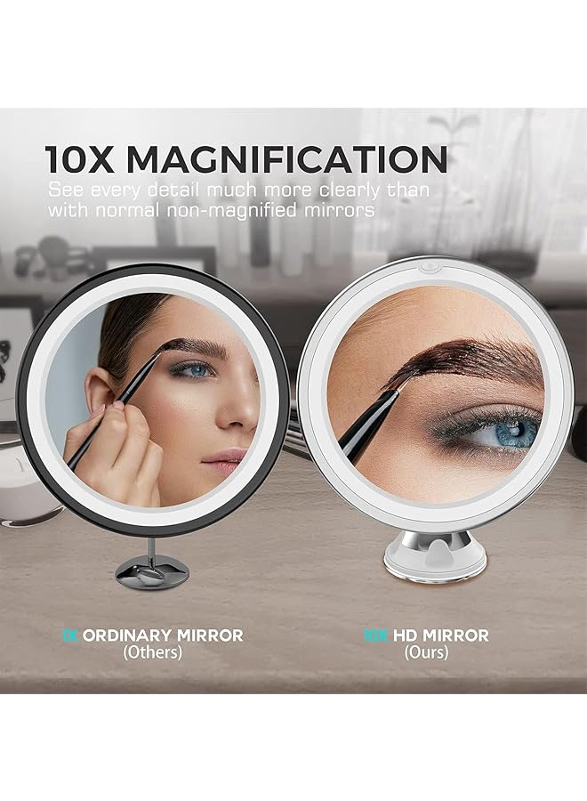 erorex Makeup Mirror With Lights Strong Suction Cup Vanity Mirror 10X Magnifying Lighted Vanity Daylight White Led Portable Illuminated Bathroom Mirrorfor Home Tabletop Bathroom Shower Button - Image 4