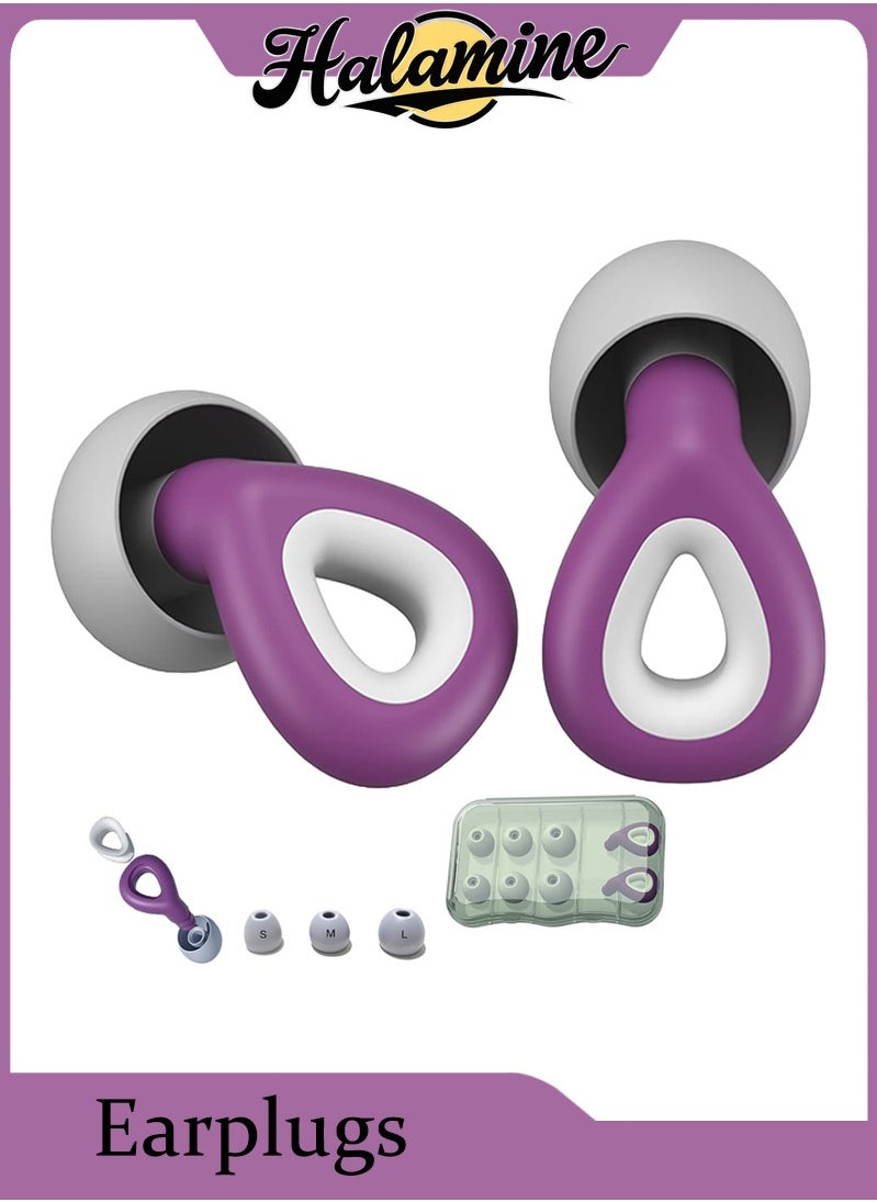 Noise Cancelling Earplugs, Ear Plugs For Sleeping Noise Cancelling, Painless Sensation And Not Easily Detached Reusable Silicone Earplugs For Sleep Snoring Noise Reduction Travel (Purple)