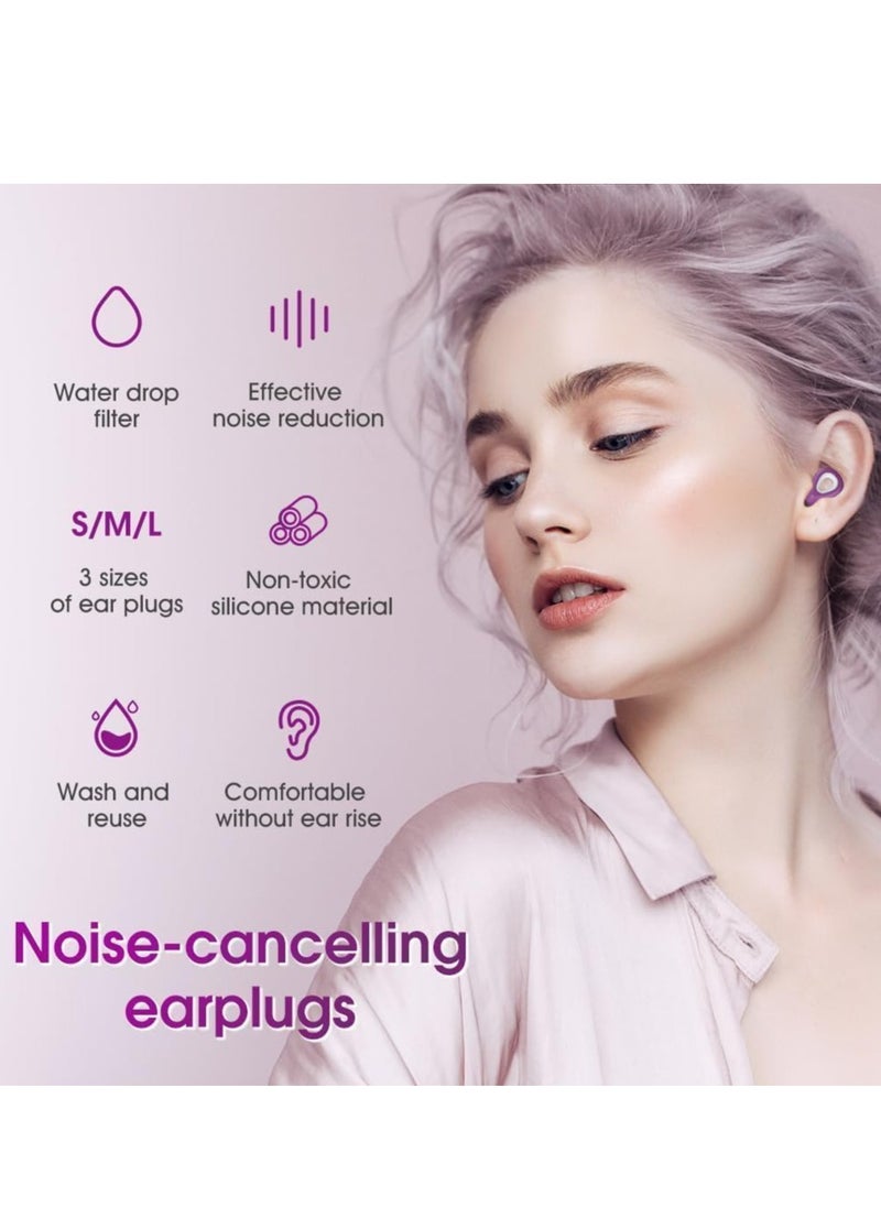 Halamine - Noise Cancelling Earplugs, Ear Plugs For Sleeping Noise Cancelling, Painless Sensation And Not Easily Detached Reusable Silicone Earplugs For Sleep Snoring Noise Reduction Travel (Purple) - Image 1