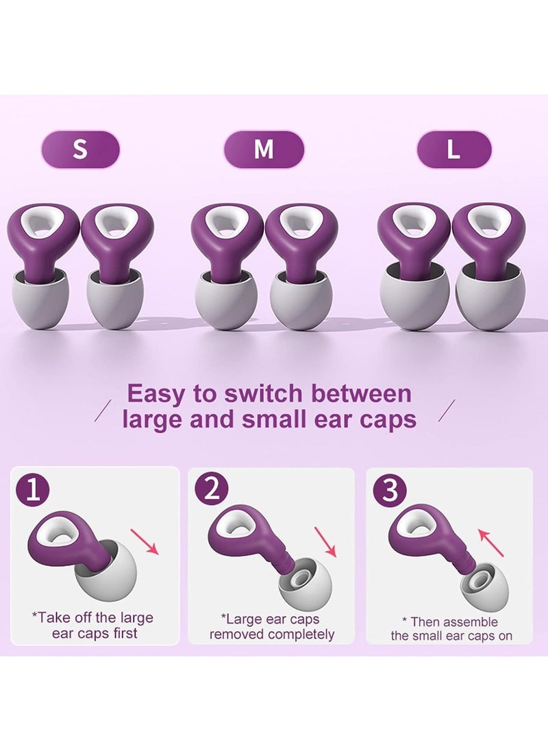 Halamine - Noise Cancelling Earplugs, Ear Plugs For Sleeping Noise Cancelling, Painless Sensation And Not Easily Detached Reusable Silicone Earplugs For Sleep Snoring Noise Reduction Travel (Purple) - Image 1