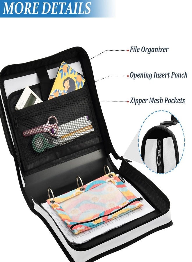 Aslsiy Zipper Binder 1.5 inch White Girls Boys 3-Ring Binder with Shoulder Strap Binders Organizer for School Office Supplies - Image 2