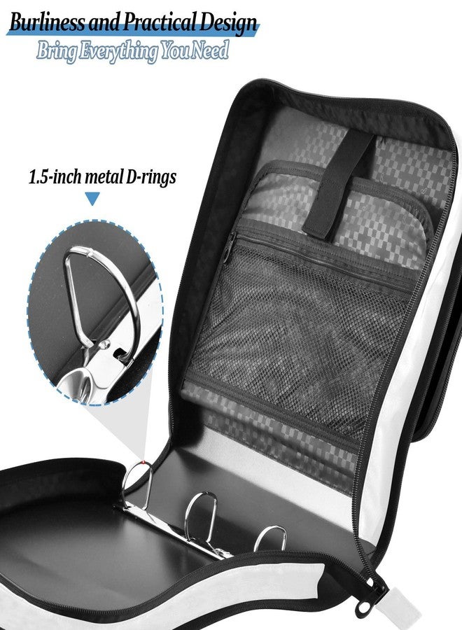 Aslsiy Zipper Binder 1.5 inch White Girls Boys 3-Ring Binder with Shoulder Strap Binders Organizer for School Office Supplies - Image 3