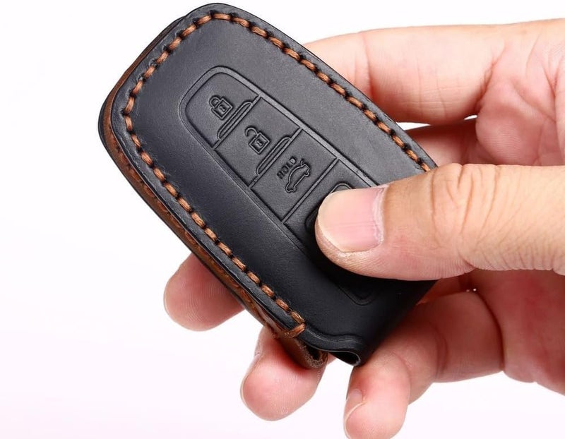 7Cylinder Leather Key Fob Cover Case with Keychain for Toyota Models - Black - Image 2