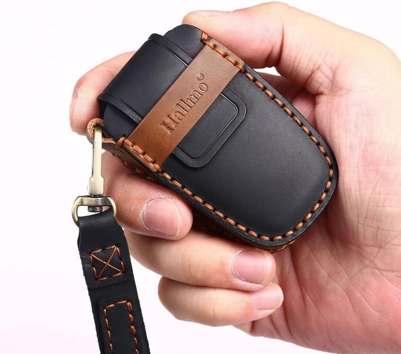 7Cylinder Leather Key Fob Cover Case with Keychain for Toyota Models - Black - Image 3