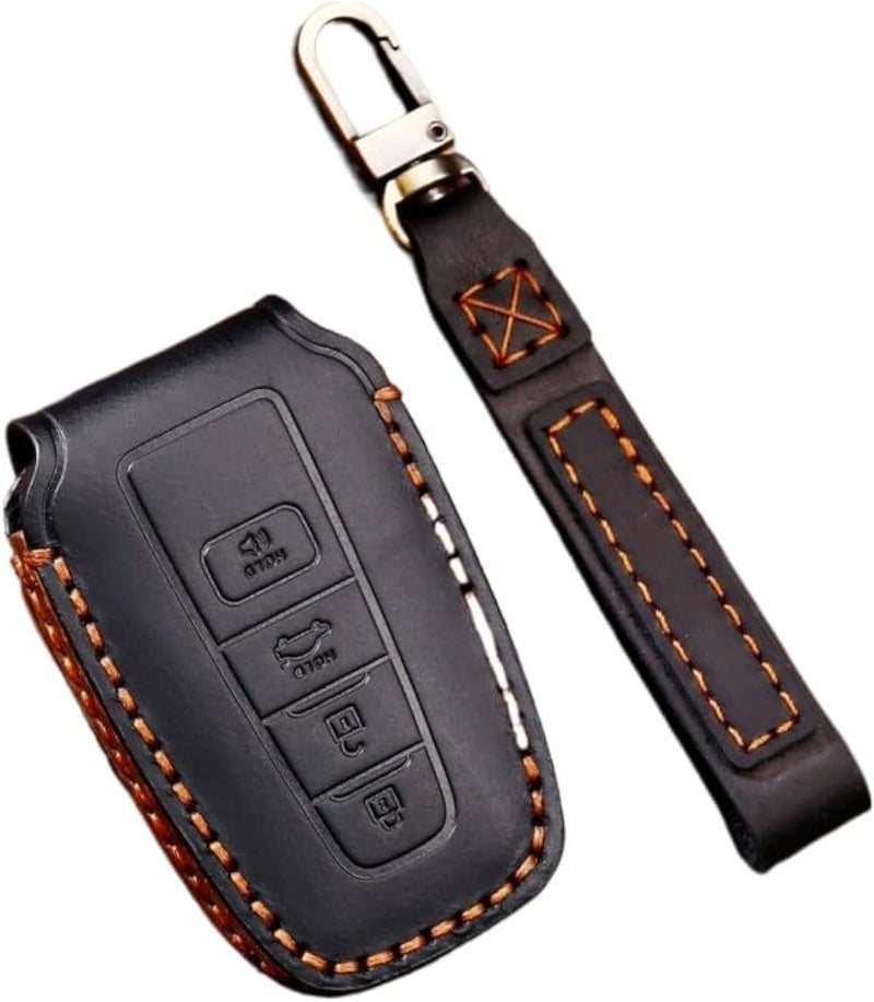 7Cylinder Leather Key Fob Cover Case with Keychain for Toyota Models - Black - Image 1