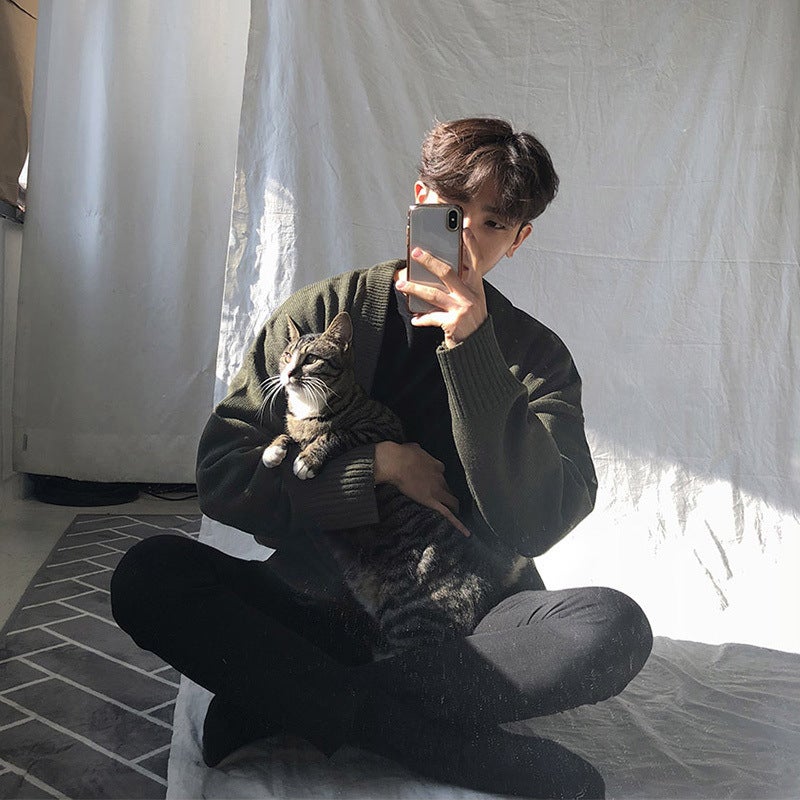New Sweater Knitted Trendy Outer Wear Inner Top Lazy Style Cardigan Loose Jacket For Men And Women Couple - Image 3