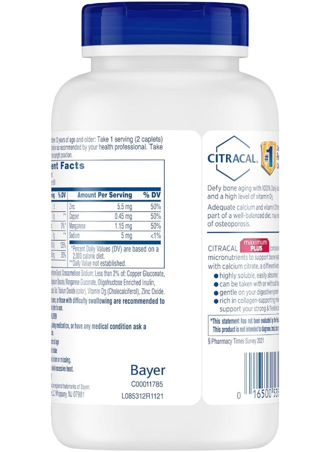 CITRACAL - Maximum Plus, Highly Soluble, Easily Digested, 650 Mg Calcium Citrate With 1000 Iu Vitamin D3, Bone Health Supplement For Adults, Caplets, 120 Count - Image 1