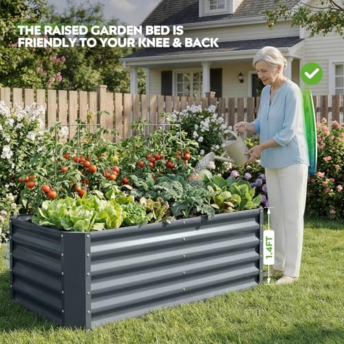 ZORMY 4×2×1.4ft Galvanized Raised Garden Bed Kit, Metal Planter Boxes Outdoor, High Raised Beds for Vegetables, Fruits, and Flowers - IronGrey - Image 3