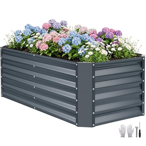 ZORMY 4×2×1.4ft Galvanized Raised Garden Bed Kit, Metal Planter Boxes Outdoor, High Raised Beds for Vegetables, Fruits, and Flowers - IronGrey - Image 1