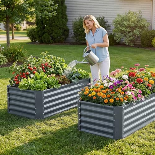 ZORMY 4×2×1.4ft Galvanized Raised Garden Bed Kit, Metal Planter Boxes Outdoor, High Raised Beds for Vegetables, Fruits, and Flowers - IronGrey - Image 2