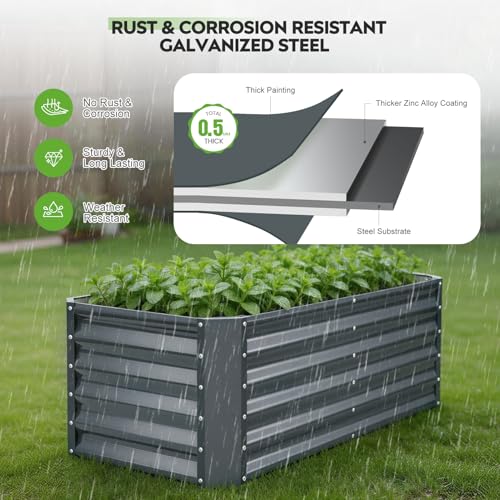 ZORMY 4×2×1.4ft Galvanized Raised Garden Bed Kit, Metal Planter Boxes Outdoor, High Raised Beds for Vegetables, Fruits, and Flowers - IronGrey - Image 4