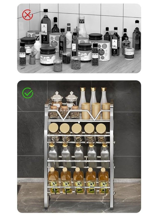 TYCOM Spice Rack Kitchen Shelf Organizer Countertop 2 Tier Large Standing Seasoning Rack for Storage Spice Kitchen Spice Organizer Spice Holder 2 Tier Silver.  - Image 3