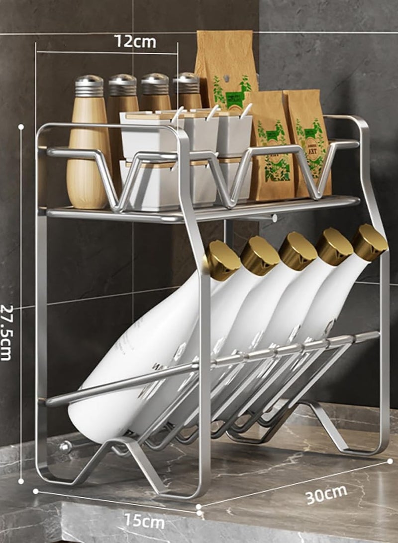 TYCOM Spice Rack, Kitchen Shelf Organizer Countertop, 2-Tier Large Standing Seasoning Rack for Storage Spice, Kitchen Spice Organizer, Spice Holder (2-Tier Silver) - Image 2