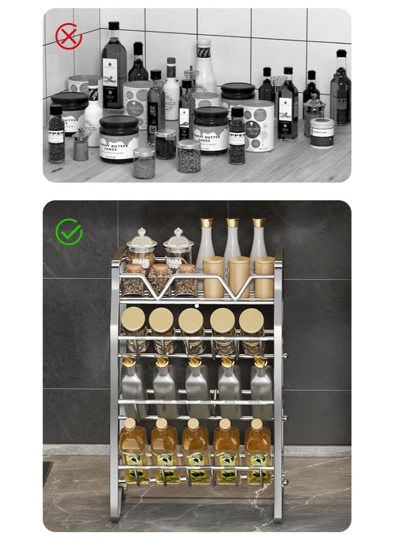 TYCOM Spice Rack, Kitchen Shelf Organizer Countertop, 2-Tier Large Standing Seasoning Rack for Storage Spice, Kitchen Spice Organizer, Spice Holder (2-Tier Silver) - Image 3
