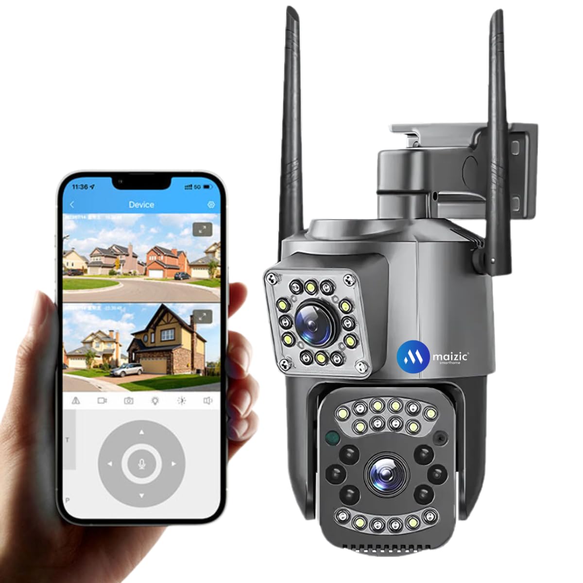 maizic Maizic Maizic Smarthome 360 Coverage Full Dual Lensdual Screen View Cctv Camera For Home Shop Office Farm Color Night Vision IP66 Waterproof Twoway Audio
