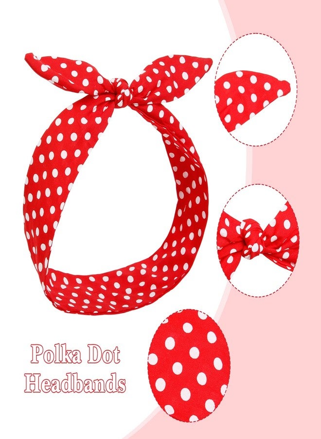 هواتشي طوق رأس منقط من هواتشي، طوق شعر سلكي عتيق مع فيونكة، أطواق رأس عريضة، إكسسوارات شعر ريترو من الخمسينيات للنساء والفتيات، طوق رأس لطيف لحفلات تنكرية على شكل أذن أرنب من الخمسينيات (قطعتان، أحمر وأسود) - Image 3