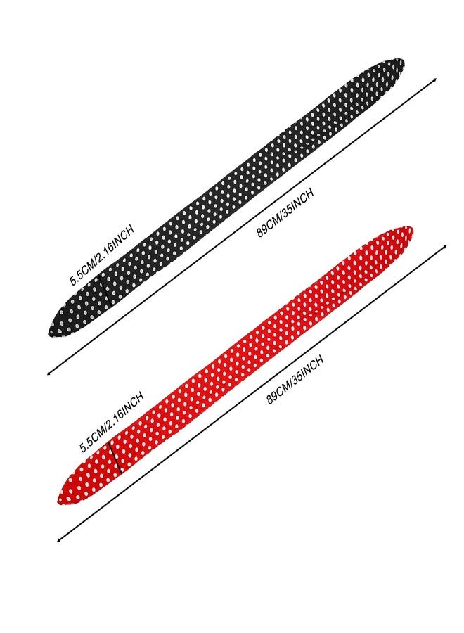 هواتشي طوق رأس منقط من هواتشي، طوق شعر سلكي عتيق مع فيونكة، أطواق رأس عريضة، إكسسوارات شعر ريترو من الخمسينيات للنساء والفتيات، طوق رأس لطيف لحفلات تنكرية على شكل أذن أرنب من الخمسينيات (قطعتان، أحمر وأسود) - Image 2