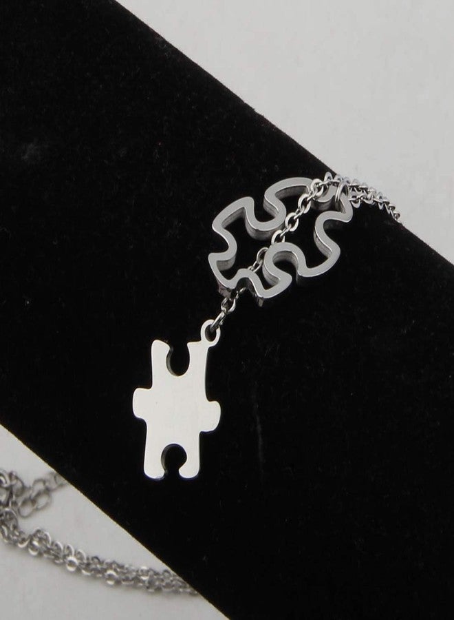 BNQL Autism Awareness Puzzle Lariat Necklace Motivational Autism Gift (Silver Y necklace) - Image 2