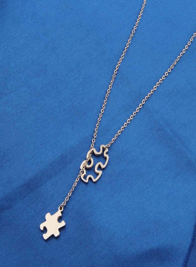 BNQL Autism Awareness Puzzle Lariat Necklace Motivational Autism Gift (Silver Y necklace) - Image 4