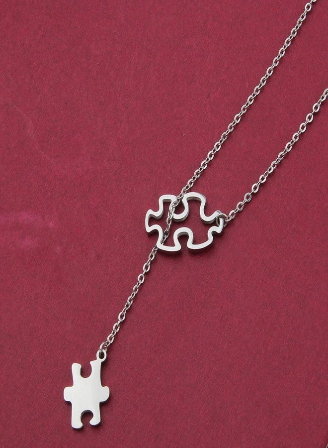BNQL Autism Awareness Puzzle Lariat Necklace Motivational Autism Gift (Silver Y necklace) - Image 3