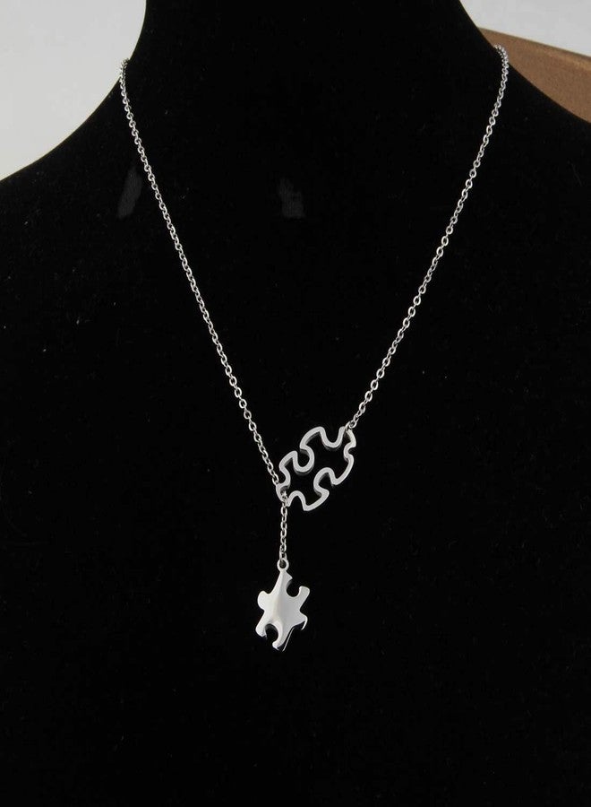 BNQL Autism Awareness Puzzle Lariat Necklace Motivational Autism Gift (Silver Y necklace) - Image 5