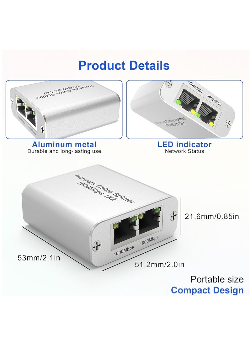 Ethernet Cable Splitter 1 to 2 with High-Speed 1000Mbps - Ethernet Splitter with USB Power Cable, Extra Ethernet Ports for Router, Cat 5/6 RJ-45 LAN Y-Splitterr[2 Devices Simultaneously Networking]