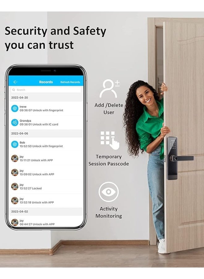 Nomeregan Smart Lock, Smart Door Lock, Keyless Entry Door Lock Compatible with Alexa & Google, Fingerprint Door Lock, Bluetooth Electronic Deadbolt, Easy Installation for Front Door, Home, Office, Airbnb, black - Image 4