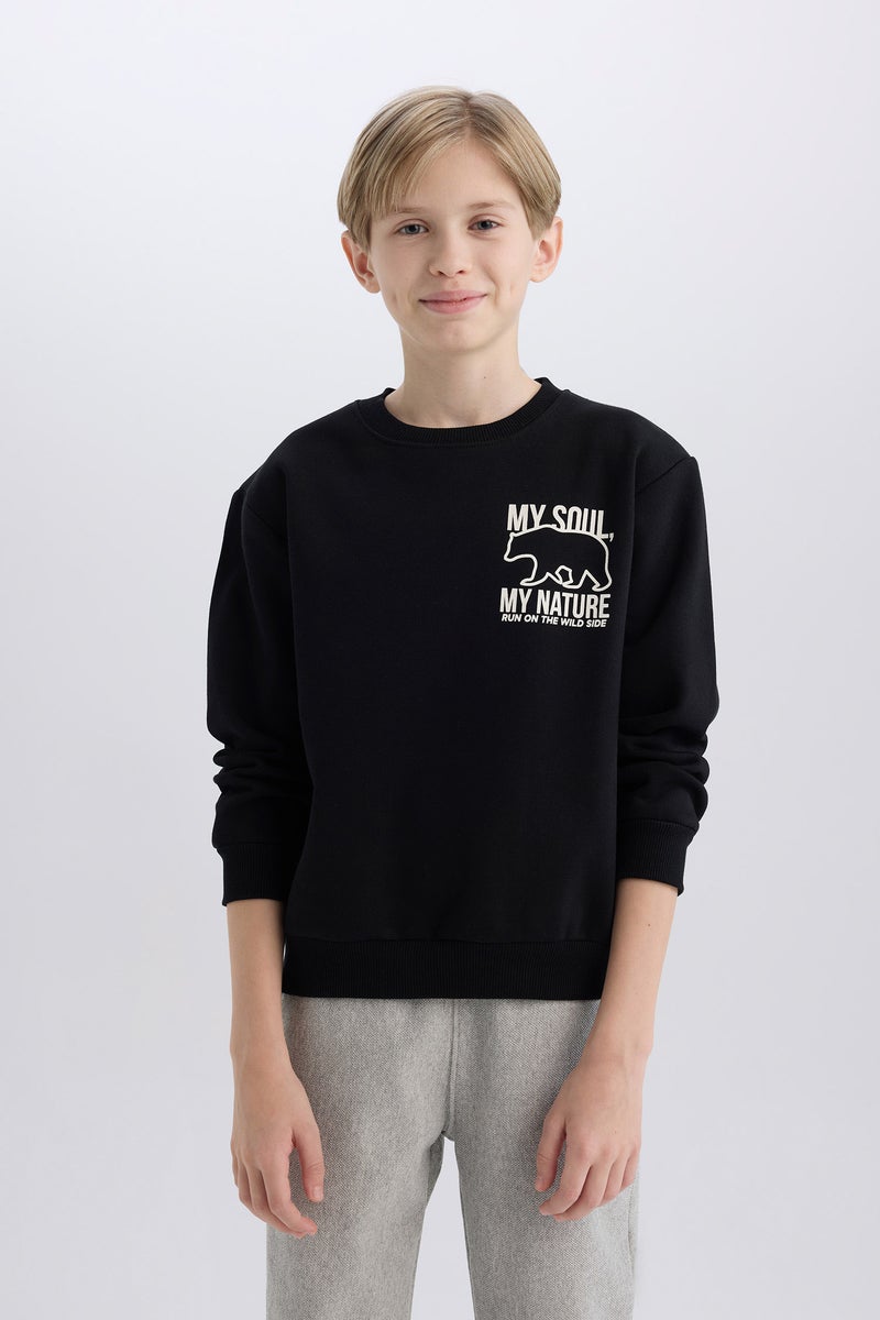 DeFacto Boy Crew Neck Back Printed Soft Furry Inside Sweatshirt - Image 2