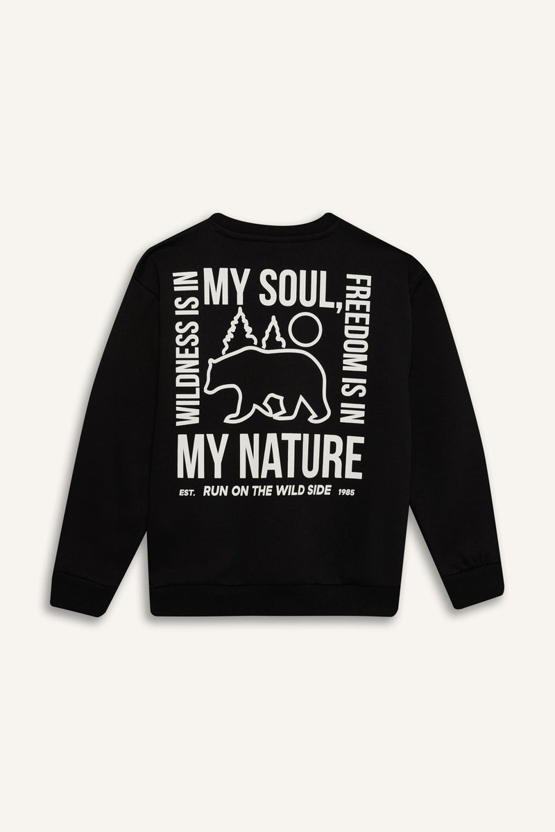 DeFacto Boy Crew Neck Back Printed Soft Furry Inside Sweatshirt - Image 5