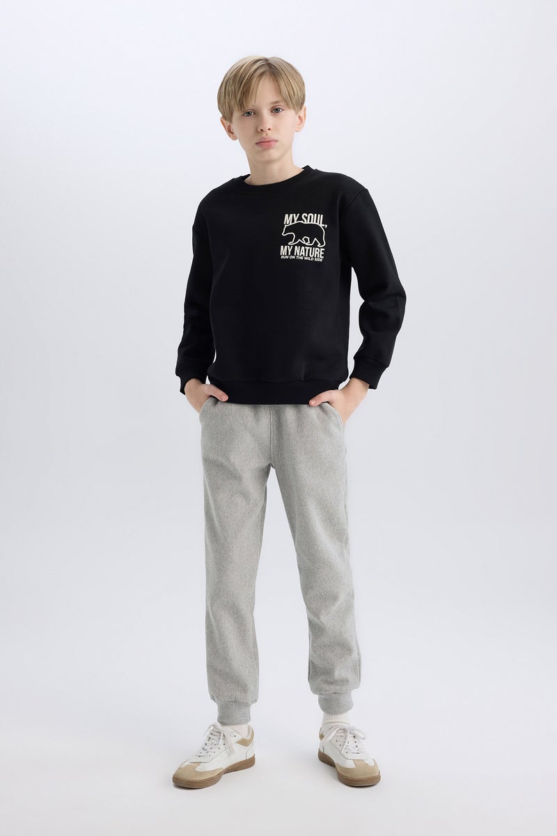 DeFacto Boy Crew Neck Back Printed Soft Furry Inside Sweatshirt - Image 4