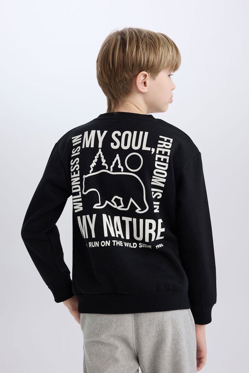 DeFacto Boy Crew Neck Back Printed Soft Furry Inside Sweatshirt - Image 1