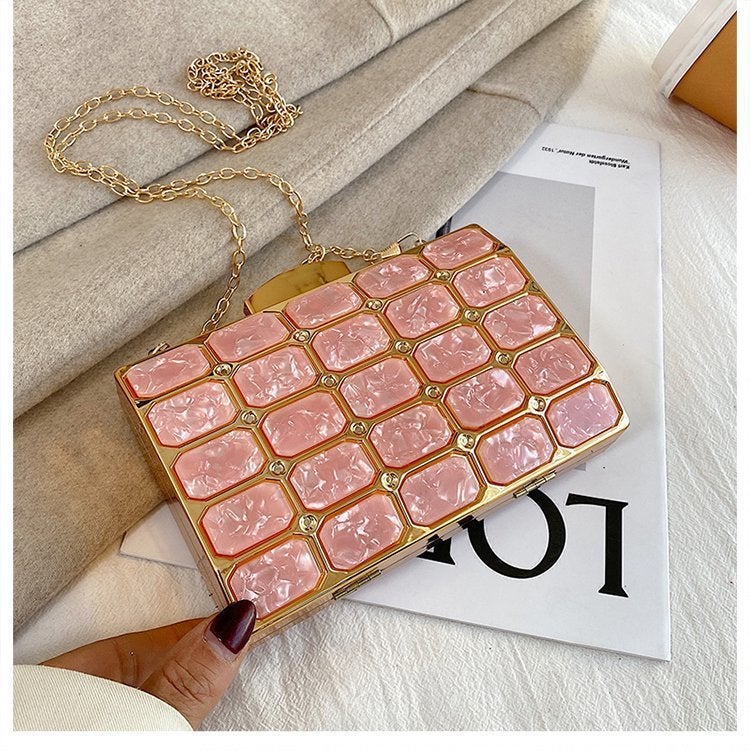 Acrylic Square Box Bag Marble Pattern Mini Clutch Elegant All-Match Hand Crossbody Evening Bag - Image 1