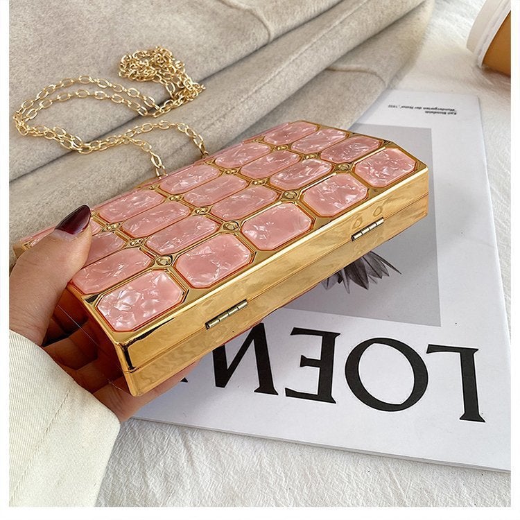 Acrylic Square Box Bag Marble Pattern Mini Clutch Elegant All-Match Hand Crossbody Evening Bag - Image 4