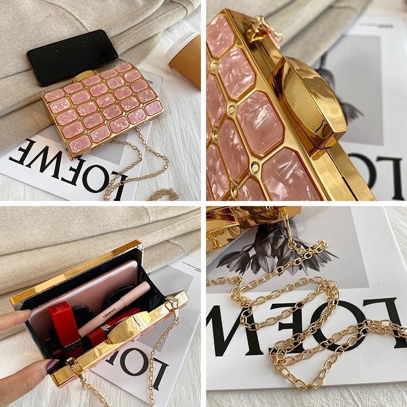 Acrylic Square Box Bag Marble Pattern Mini Clutch Elegant All-Match Hand Crossbody Evening Bag - Image 5