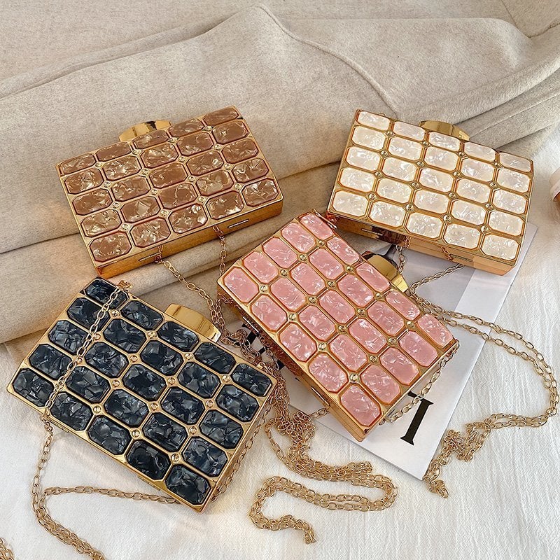Acrylic Square Box Bag Marble Pattern Mini Clutch Elegant All-Match Hand Crossbody Evening Bag - Image 3