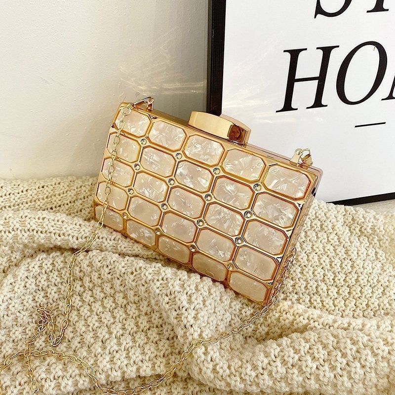 Acrylic Square Box Bag Marble Pattern Mini Clutch Elegant All-Match Hand Crossbody Evening Bag - Image 2