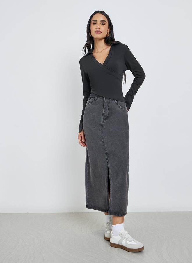 ستايلي بلوزة بنمط لف مع أكمام طويلة - Image 2