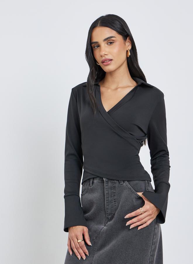 ستايلي بلوزة بنمط لف مع أكمام طويلة - Image 1