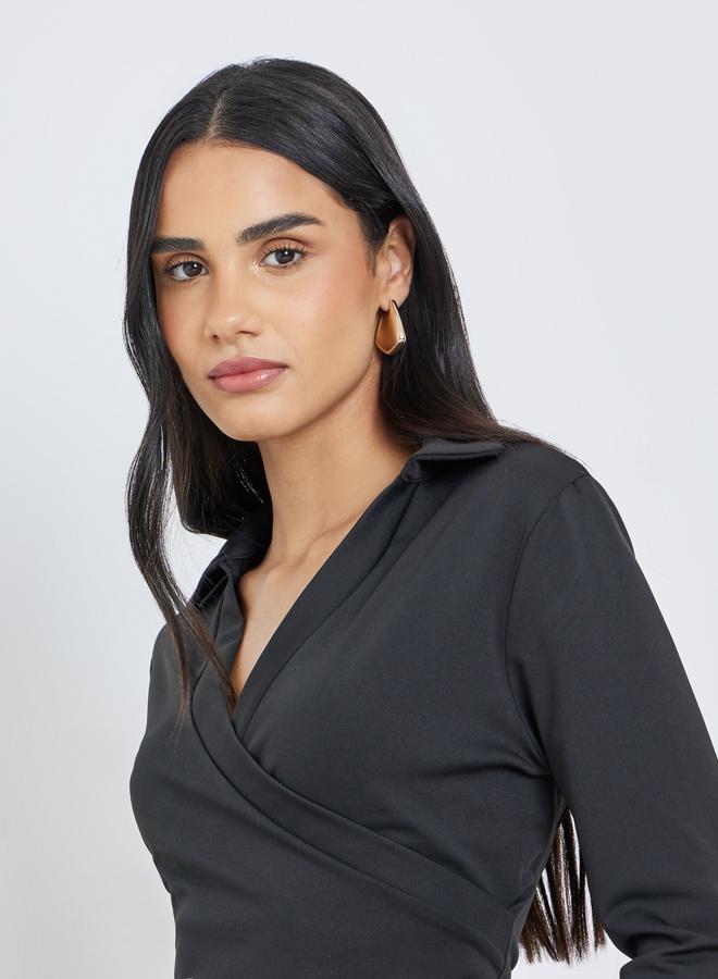 ستايلي بلوزة بنمط لف مع أكمام طويلة - Image 3