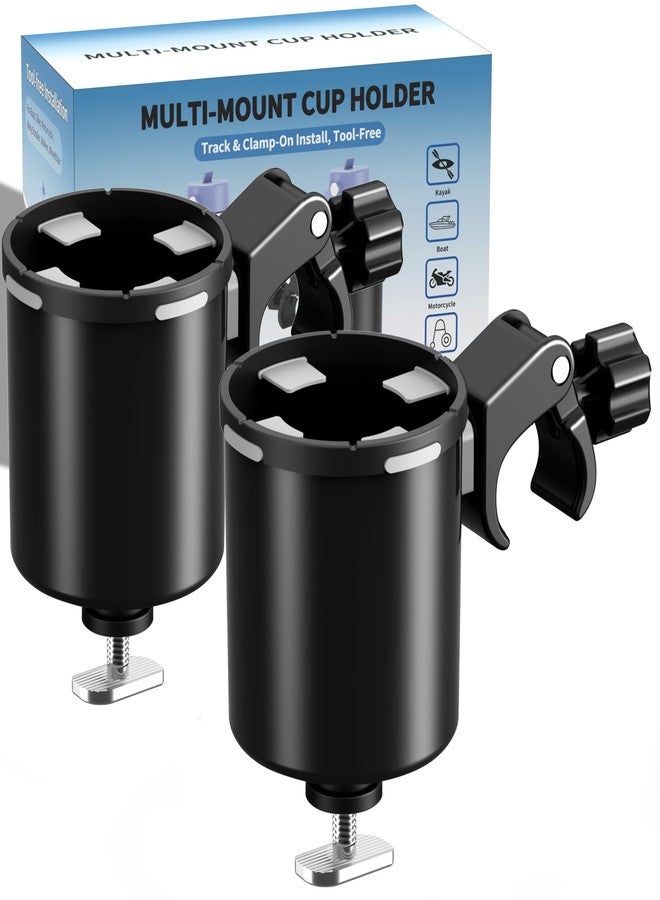 Huntury 2Pcs Upgraded Kayak Cup Holder with Track & Clamp Mount, 360° Adjustable Cup Holder Fits 12oz-40oz Tumblers, 2-in-1 Cup & Storage Bin for Kayak Fishing, Tree Stand Hunting, Fits Round & Square Rods - Image 1