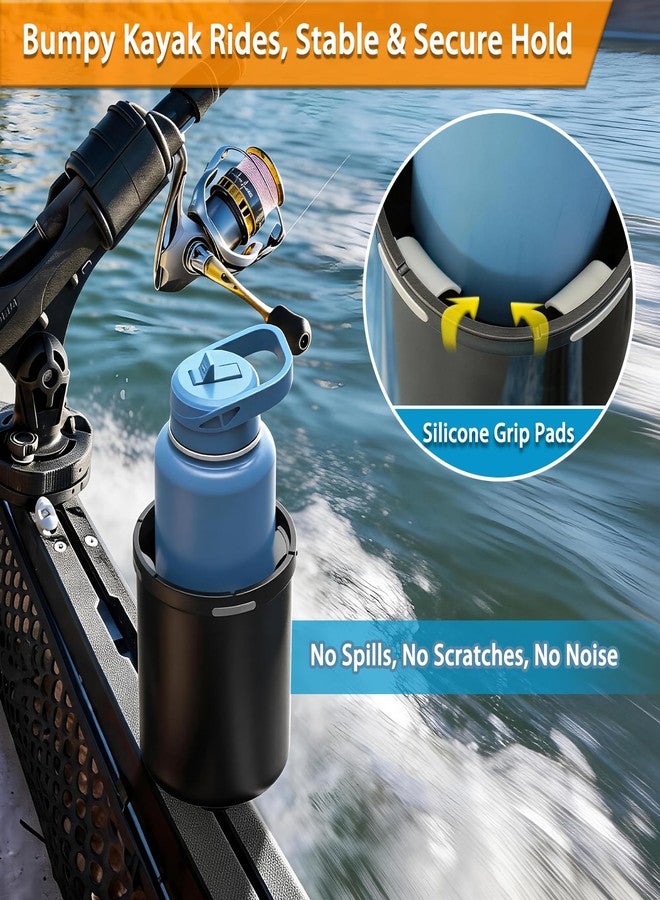 Huntury 2Pcs Upgraded Kayak Cup Holder with Track & Clamp Mount, 360° Adjustable Cup Holder Fits 12oz-40oz Tumblers, 2-in-1 Cup & Storage Bin for Kayak Fishing, Tree Stand Hunting, Fits Round & Square Rods - Image 4