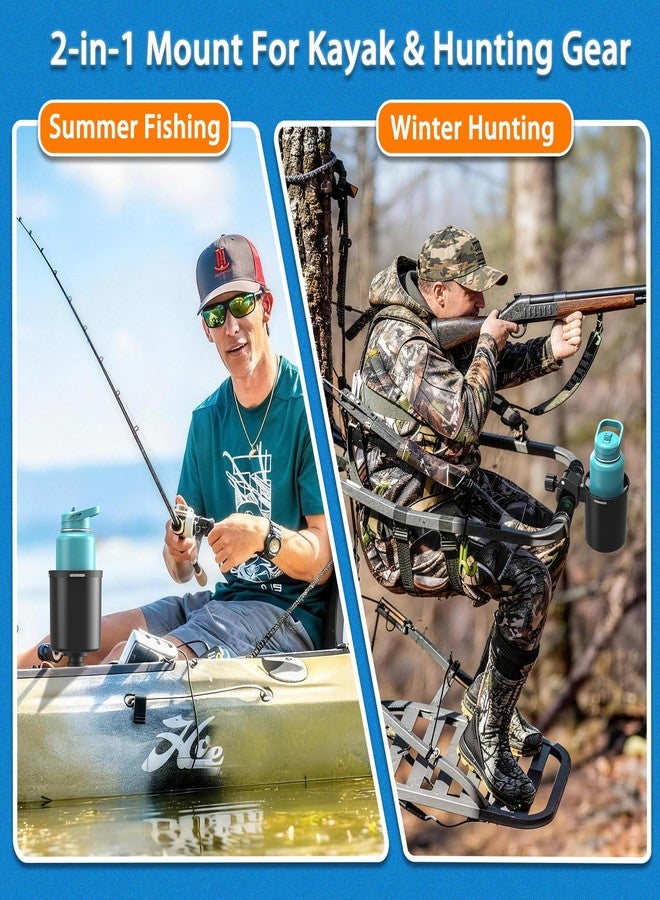 Huntury 2Pcs Upgraded Kayak Cup Holder with Track & Clamp Mount, 360° Adjustable Cup Holder Fits 12oz-40oz Tumblers, 2-in-1 Cup & Storage Bin for Kayak Fishing, Tree Stand Hunting, Fits Round & Square Rods - Image 3