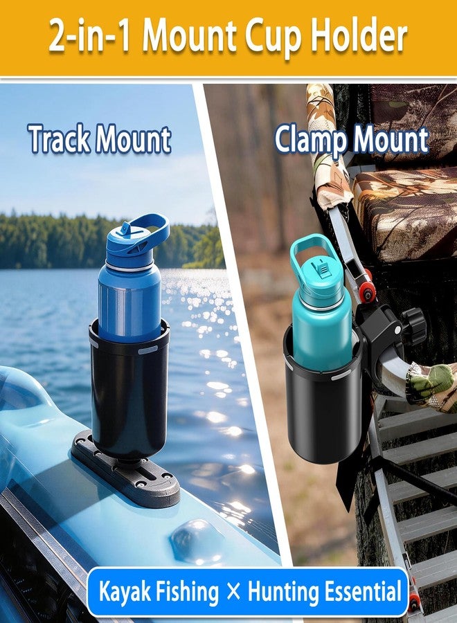 Huntury 2Pcs Upgraded Kayak Cup Holder with Track & Clamp Mount, 360° Adjustable Cup Holder Fits 12oz-40oz Tumblers, 2-in-1 Cup & Storage Bin for Kayak Fishing, Tree Stand Hunting, Fits Round & Square Rods - Image 2