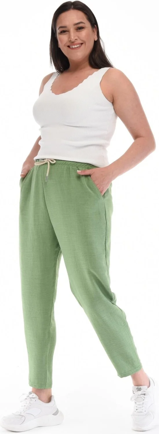 سيدي دينيم Women's Plus Size Synthetic Linen High Waist Elastic Skinny Leg Mom Pants C611