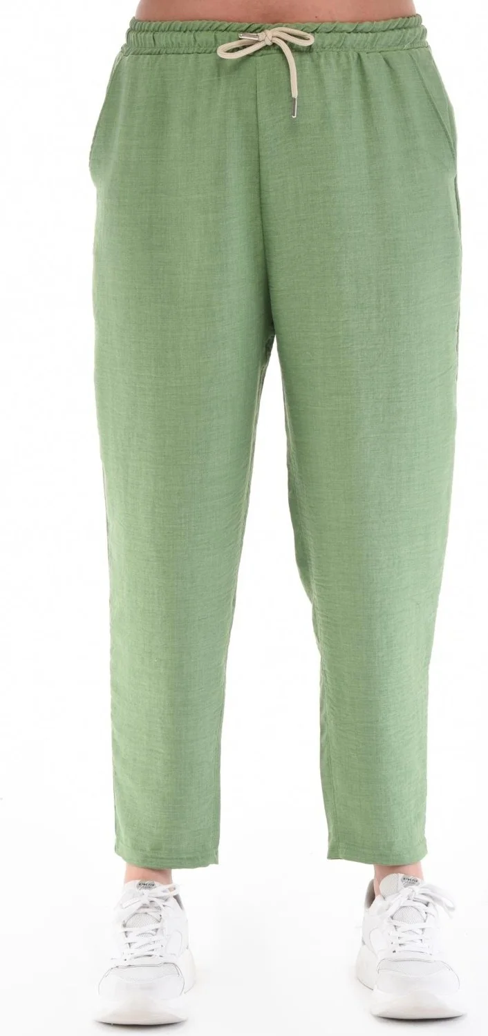 سيدي دينيم Women's Plus Size Synthetic Linen High Waist Elastic Skinny Leg Mom Pants C611