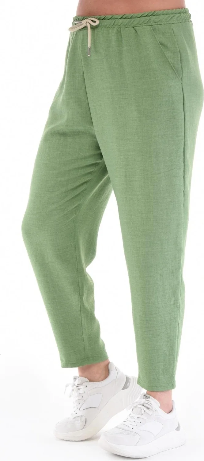 سيدي دينيم Women's Plus Size Synthetic Linen High Waist Elastic Skinny Leg Mom Pants C611