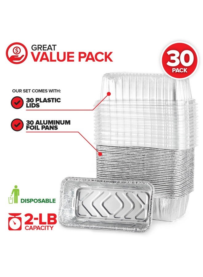 Stock Your Home Stock Your Home Disposable Aluminum Loaf Pans with Lids, 2 Lb (30 Pack) Foil Baking Tins with Plastic Lid, Tin Pan with Cover for Cake, Banana Bread, Meatloaf, Mini Lasagna, Drip Trays - Image 2