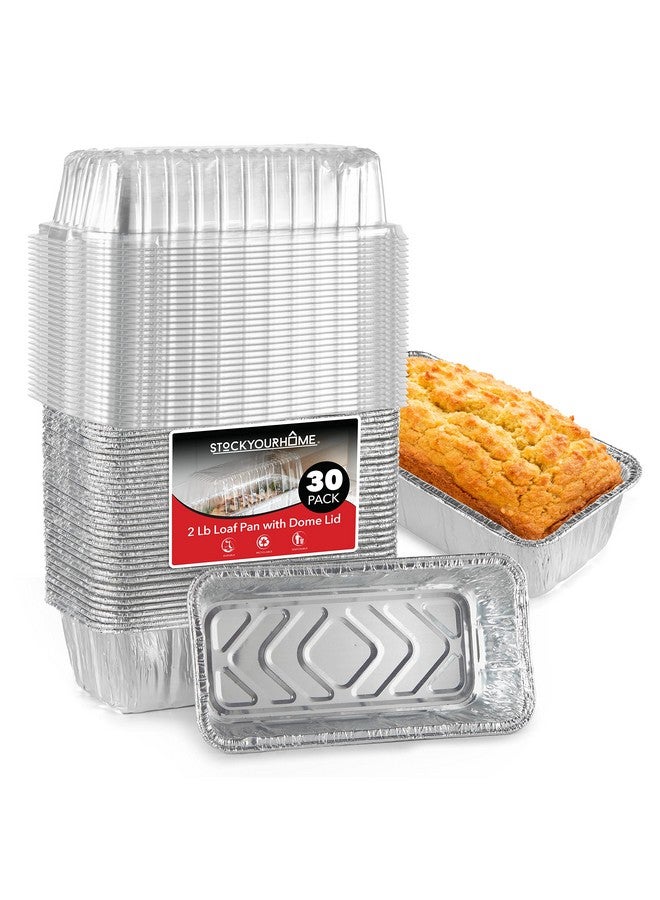 Stock Your Home Stock Your Home Disposable Aluminum Loaf Pans with Lids, 2 Lb (30 Pack) Foil Baking Tins with Plastic Lid, Tin Pan with Cover for Cake, Banana Bread, Meatloaf, Mini Lasagna, Drip Trays - Image 1