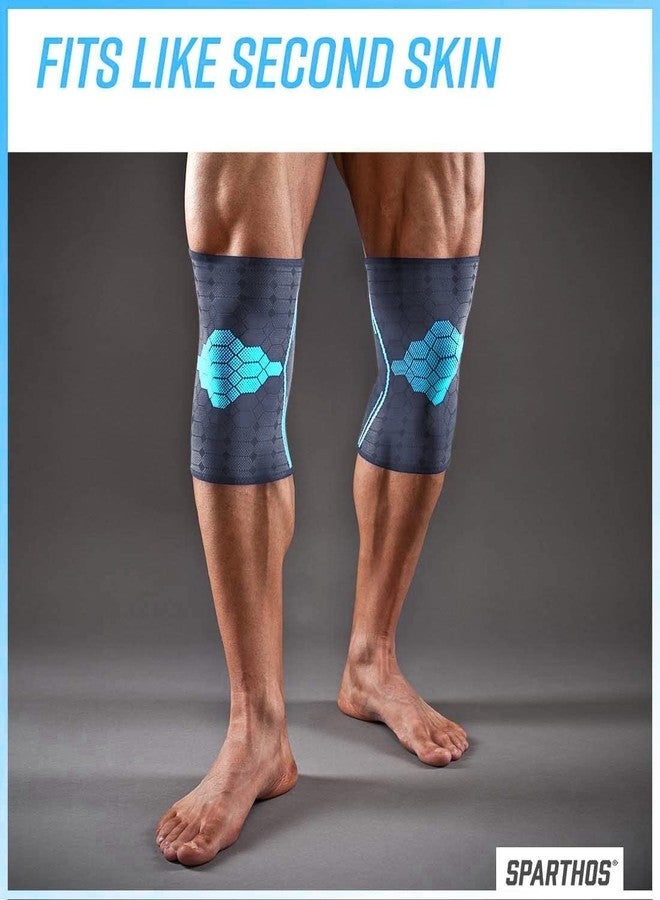 Serveuttam® Knee Support for Men Gym (1 pair) - 3D Weaving Knee Cap for Knee Pain | Ortho Knee Supporter for Gym Squats | Knee Band for Gym Women Knee Pain Relief (M, Blue-Grey) - Image 2